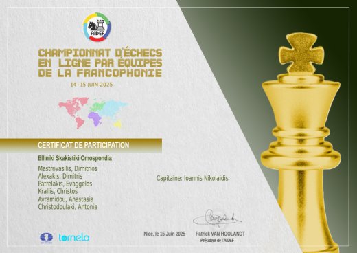 La Grèce remporte le Championnat d’échecs en ligne par équipes de la Francophonie 2025