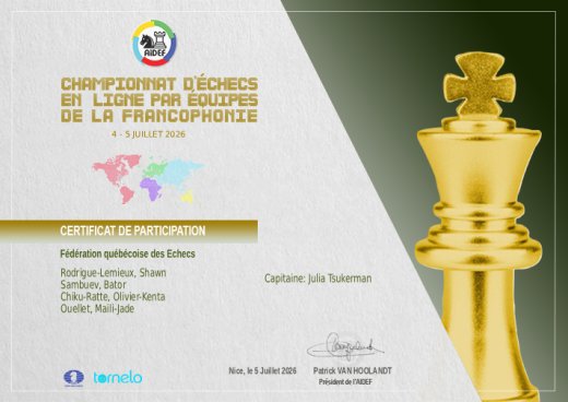 Le Québec remporte le 6e Championnat d’échecs en ligne par équipes de la Francophonie