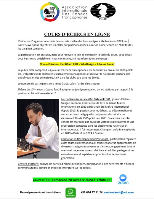 Cours d'échecs en ligne de l'AIDEF N°10