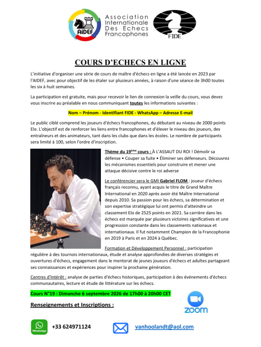 Invitation au 19ᵉ cours en ligne de l’AIDEF