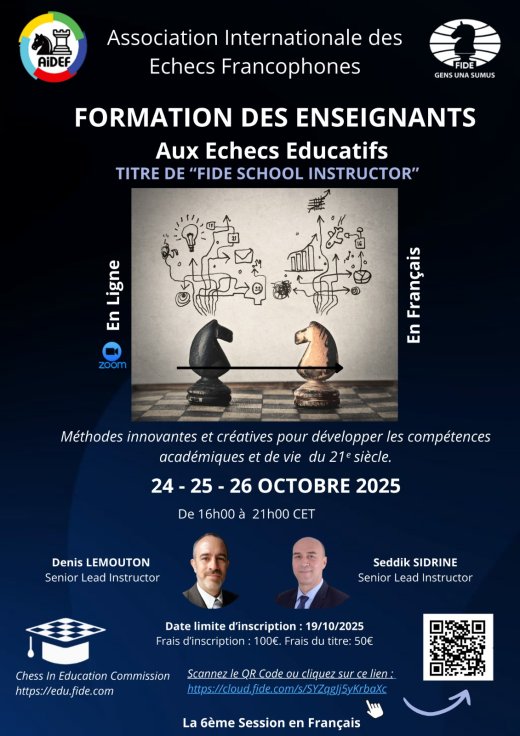 Quatrième session 2025 – Cours de préparation « FIDE School Instructor »